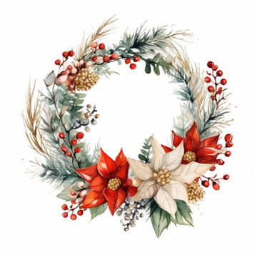 Watercolor Christmas wreath. high definition quality