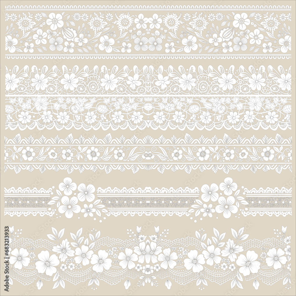 Wall mural white lace vector set 3