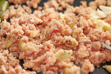 Stir-fry pollock roe with butter in a pan