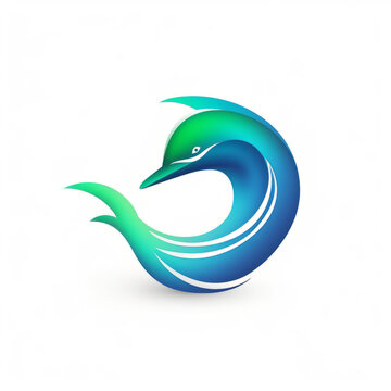 Dolphin logo green and blue in the style of logo on white background generative ai
