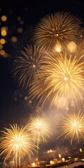 Golden fireworks New Year 05, New Year background, Generative AI, Generative, AI