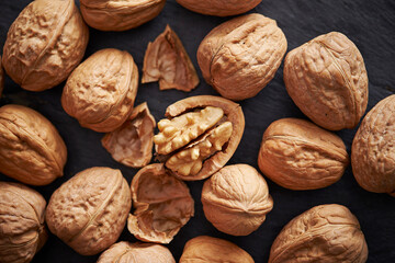 walnuts on gray background