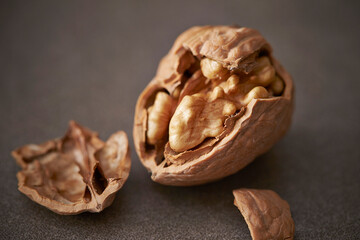 walnuts on gray background