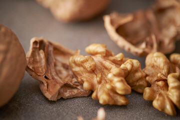 walnuts on gray background
