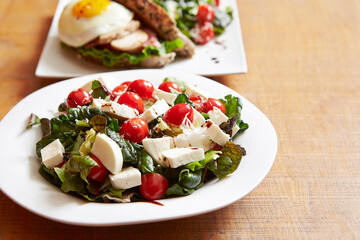 Salad with cheese and cherry tomatoes