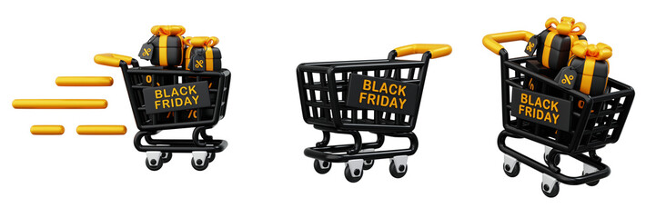 3d Black Friday sale design of shopping cart and gift box, black friday decoration illustration design © Cangbacang