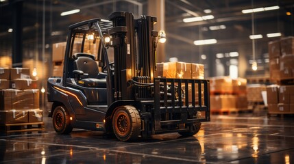 Construction forklift in the warehouse