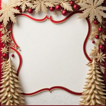 Elegant decorative golden white invitation copy space Christmas tree frame desige. Ai image generative.