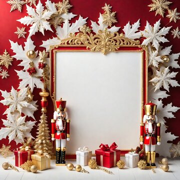 Elegant decorative golden white invitation copy space Christmas Figurines & Nutcrackers frame desige. Ai image generative.