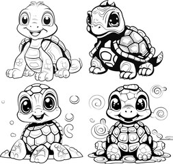 Turtle animal black and white coloring page