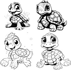 Turtle animal black and white coloring page