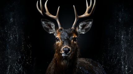 Portrait of a deer on a black background