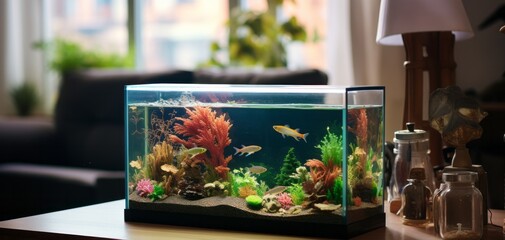 Aquarium in the modern interior of the apartment