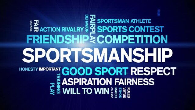 Sportsmanship animated tag word cloud;text design animation kinetic typography seamless loop.