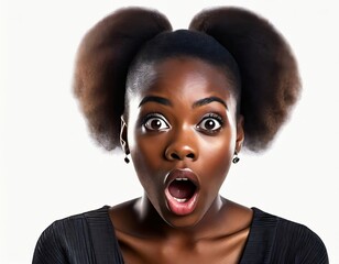 Black woman with shocked facial expression - obrazy, fototapety, plakaty