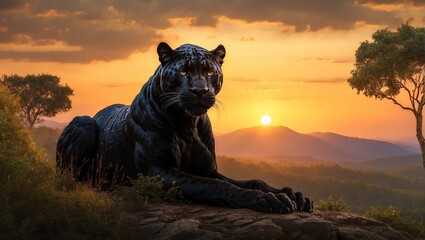 black panther at sunset generated by AI