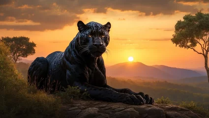 Poster black panther at sunset generated by AI © Ahsan