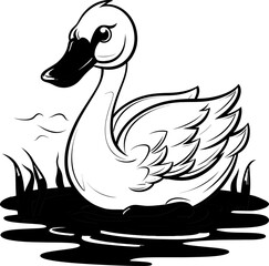 Swan bird animal vector stock, coloring page