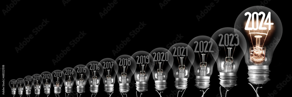 Poster Light Bulbs with New Year 2024