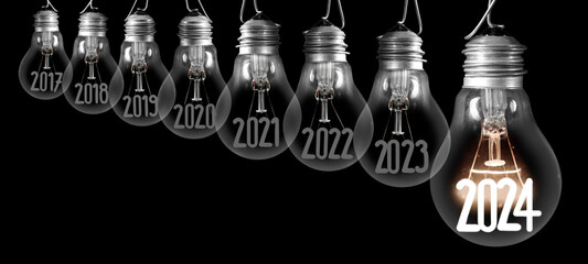 Light Bulbs with New Year 2024