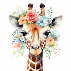 Floral Giraffe isolated on white background