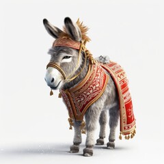 Cute donkey with christmas hat and decorative clothing, genetative ai