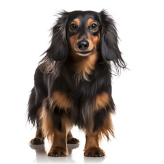 Long-Haired Black and Tan Dachshund Dog Isolated on White Background - Generative AI