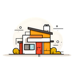 semi flat color vector of house building. cartoon clipart on a white background. Design illustration