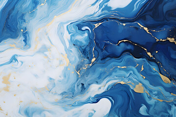 Abstract liquid marble background - Ethereal Serenity: Light Blue Marble with Gold Swirls - obrazy, fototapety, plakaty