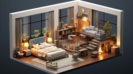 3D Isometrics Bedroom Interior Design