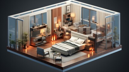 3D Isometrics Bedroom Interior Design
