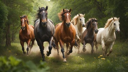 Fototapeta premium group of horses in a field generated by ai