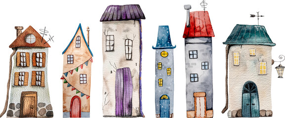 Set Of 6 Handcrafted Watercolor Drawings Features An Old Cottage