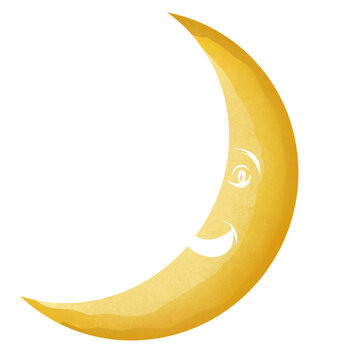 The moon cartoon smiling hand drawing