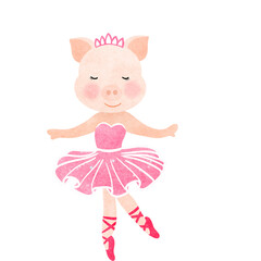 Cute piglet wearing a pink dress, ballet dance