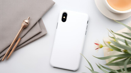 Creative stylish white protective bumper template for smartphone. Design mockup smartphone case, back side. - obrazy, fototapety, plakaty
