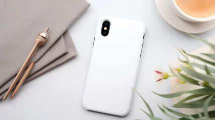 Deurstickers Creative stylish white protective bumper template for smartphone. Design mockup smartphone case, back side. © SnowElf
