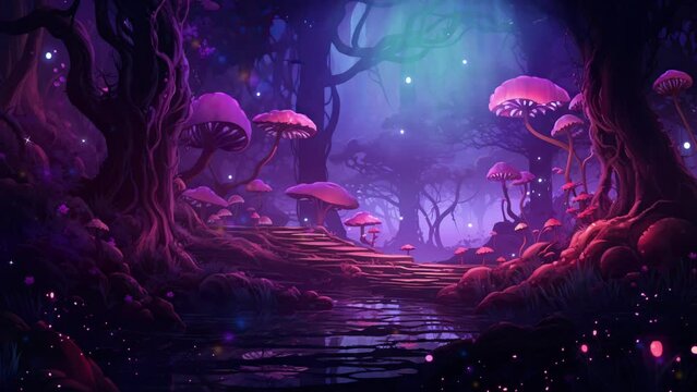 Glowing Grove: Cartoon Realism in a Purple Snailcore Landscape