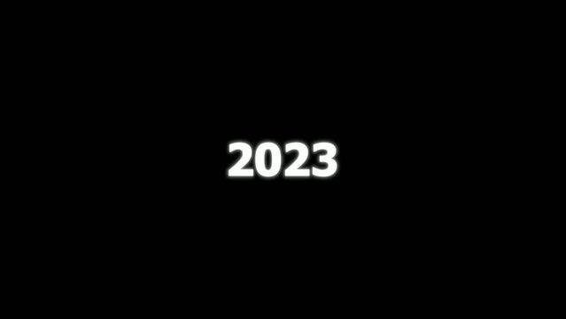 Animation of numbers 2022, 2023, 2004. New Year calendar with white numbers on a black background.