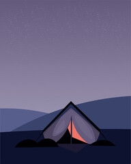 Winter camping poster, card, postcard