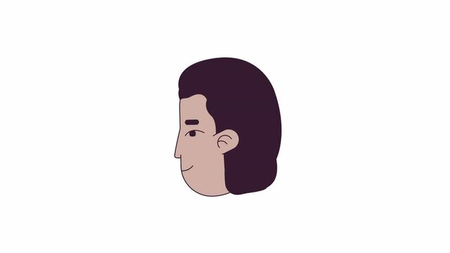Young adult indian man nodding head line 2D avatar animation. South asian guy smiling, agreeing flat linear cartoon 4K video, alpha channel. Expressing consent animated portrait on white background