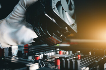 Installing or repair the air cooling system of the personal computer processor.