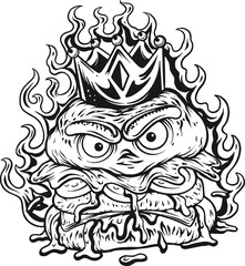 Burger bliss spicy crown chronicles outline vector illustrations for your work logo, merchandise t-shirt, stickers and label designs, poster, greeting cards advertising business company or brands.
