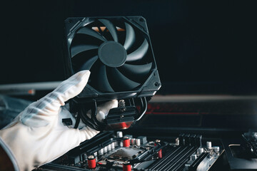 Installing or repair the air cooling system of the personal computer processor.