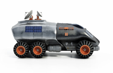 Sci-fi rover isolated on white background. 3D illustration