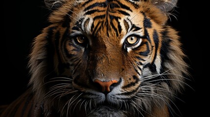 Majestic Close-up: Tiger Portrait on a Black Canvas