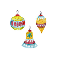 Set of Christmas tree toys.