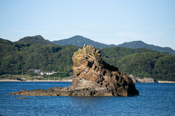 Volcanic rock formations in the sea in Nachikatsuura coast in Wakayama.