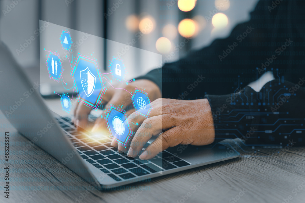 Aufkleber cyber security concept. encryption. data protection. anti virus software. communication network. use