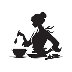 Immerse your projects in the charm of kitchen elegance using delightful women cooking silhouettes, each shadow a testament to culinary mastery.